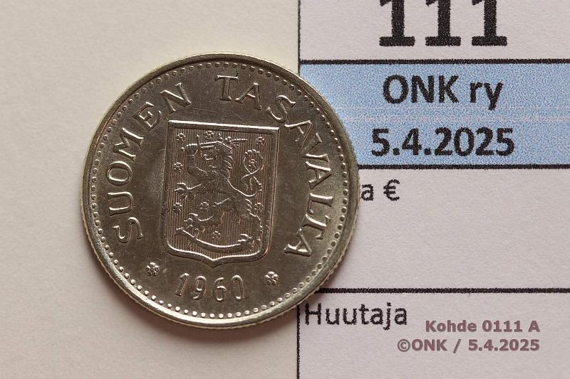 k-0111-a.jpg - Kohde 111 (kuva 1/2), lhthinta: 12 € / myyntihinta: 22 € 100 mk 1960 Ag. Loistelias!, kunto: 9