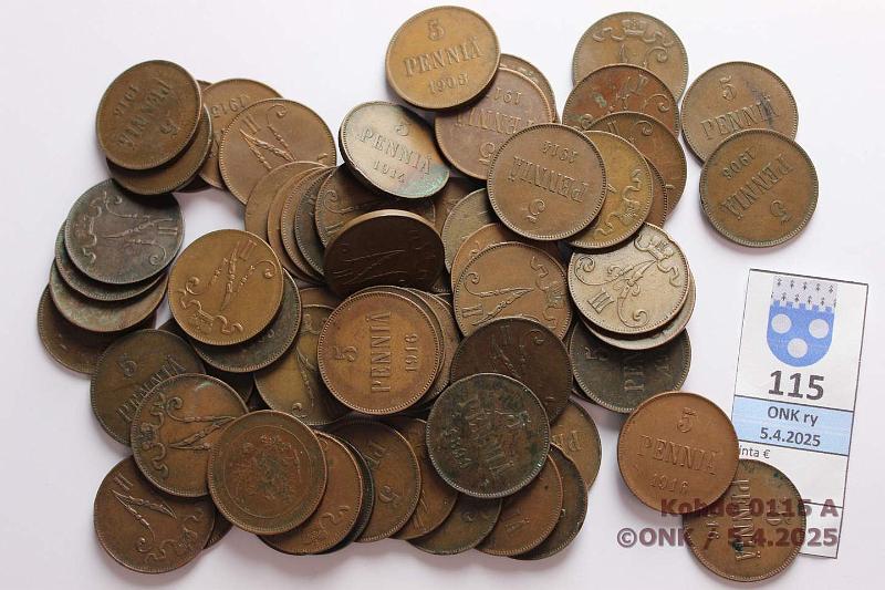 k-0115-a.jpg - Kohde 115, lhthinta: 35 € / ei tarjouksia 5 p (67) 1866-1917 Joissain vikoja, kunto: 2-7
