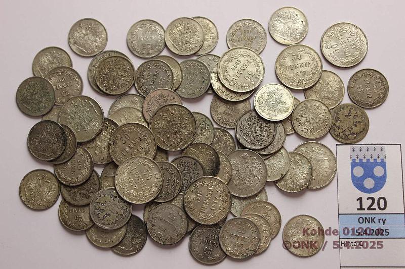 k-0120-a.jpg - Kohde 120, lhthinta: 25 € / myyntihinta: 85 € 25 + 50 p (58+14) 1873-1917 Suurin osa 1909-17, kunto: 1-8