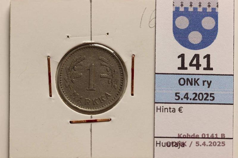 k-0141-b.jpg - Kohde 141 (kuva 2/2), lhthinta: 10 € / myyntihinta: 10 € 1 mk 1929 Kiertynyt meisti n. 45, kunto: 4