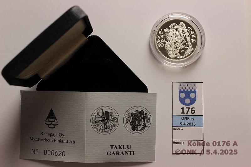 k-0176-a.jpg - Kohde 176 (kuva 1/2), lhthinta: 20 € / myyntihinta: 21 € 100 mk 1998 Ag. Proof, Aalto, tod, laatikko, kunto: 10