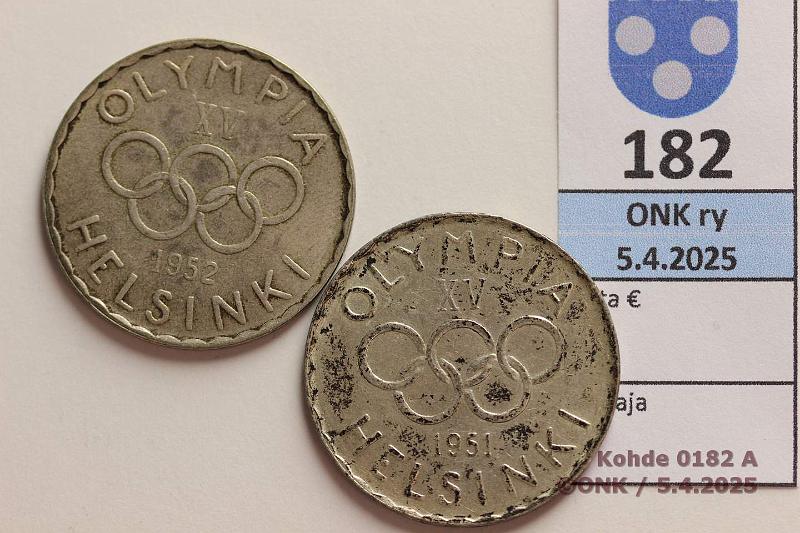 k-0182-a.jpg - Kohde 182 (kuva 1/2), lhthinta: 125 € / myyntihinta: 125 € 500 mk 1951 ja -52 Ag, kunto: 6, 5