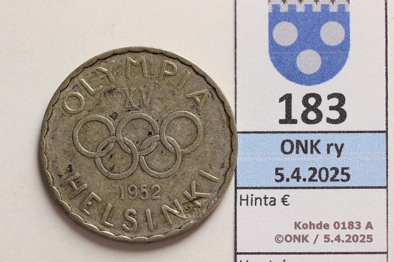k-0183-a.jpg - Kohde 183 (kuva 1/2), lhthinta: 5 € / myyntihinta: 5 € 500 mk 1952 Ag. Metallivika, kunto: 5