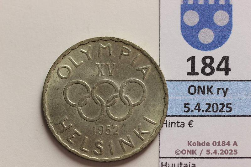 k-0184-a.jpg - Kohde 184 (kuva 1/2), lhthinta: 5 € / myyntihinta: 8 € 500 mk 1952 Ag, kunto: 8