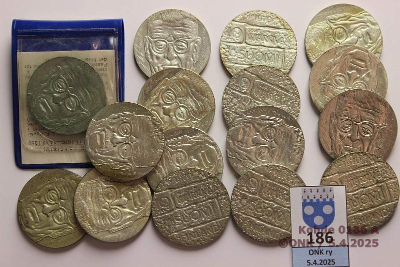 k-0186-a.jpg - Kohde 186, lhthinta: 100 € / myyntihinta: 131 € 10 mk (16) 1970 Ag. Paasikivi, 193,38g puhdasta hopeaa, kunto: 8-9