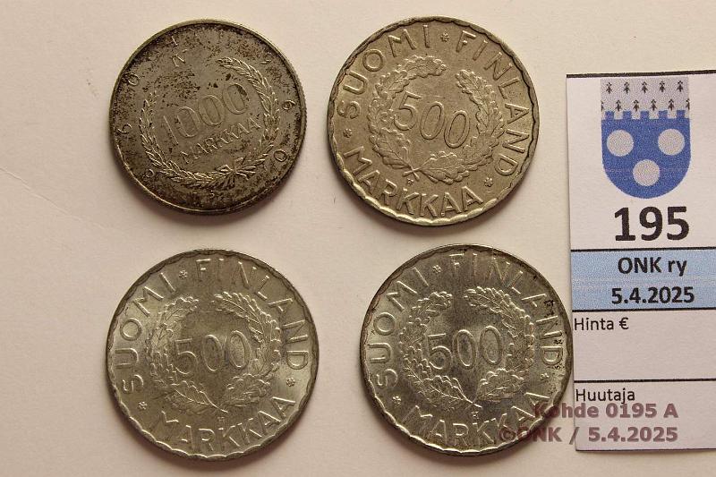 k-0195-a.jpg - Kohde 195, lhthinta: 35 € / myyntihinta: 35 € 500 + 1000 mk (3+1) 1952, -60 Ag. 1000mk patinaa. Yht. 30,25g puhdasta hopeaa, kunto: 7-9