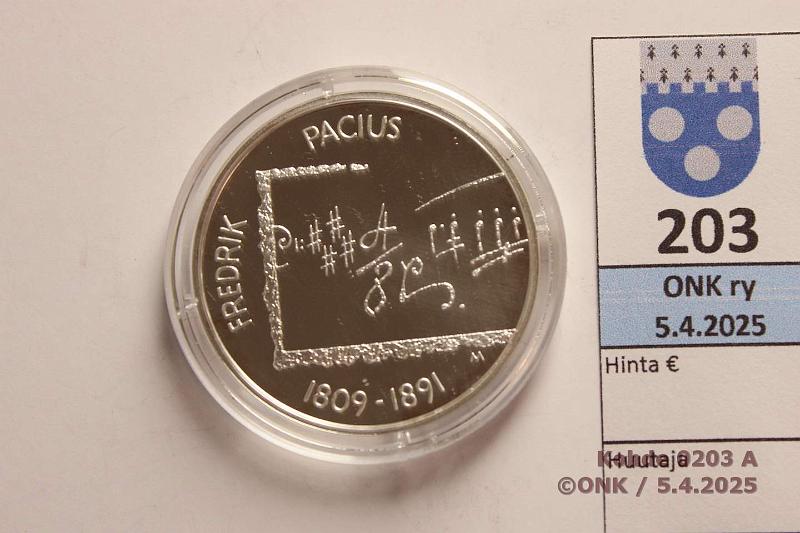 k-0203-a.jpg - Kohde 203 (kuva 1/2), lhthinta: 12 € / myyntihinta: 17 € 10 € 2009 Ag, Proof, Pacius, kaps, kunto: 10