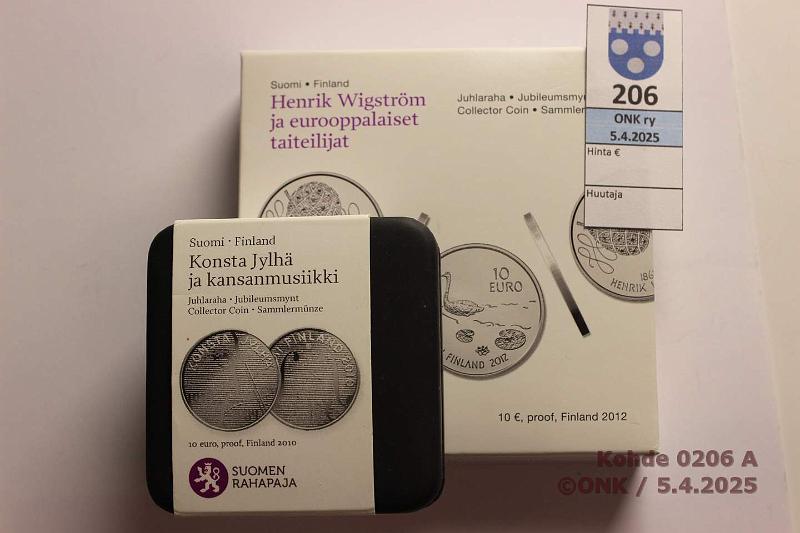 k-0206-a.jpg - Kohde 206 (kuva 1/3), lhthinta: 26 € / myyntihinta: 38 € 10 € (2) 2010, -12 Ag, Proof, Jylh -10 & Wigstrm -12, kotelot, tod, kunto: 10