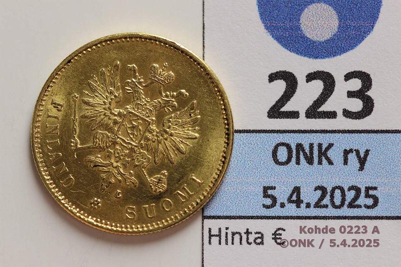 k-0223-a.jpg - Kohde 223 (kuva 1/2), lhthinta: 400 € / myyntihinta: 620 € 20 mk 1904 Au. Hnja, kunto: 8