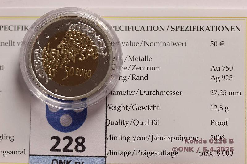 k-0228-b.jpg - Kohde 228 (kuva 2/2), lhthinta: 190 € / myyntihinta: 415 € 50 € 2006 Au 5,175g / Ag 5,4575g. Proof, Suomen EU pj, laatikko, tod, kunto: 10