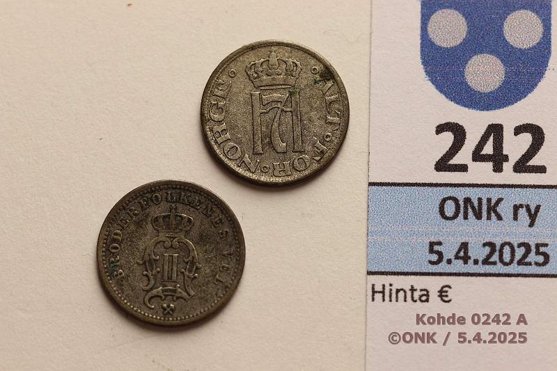 k-0242-a.jpg - Kohde 242 (kuva 1/2), lhthinta: 5 € / ei tarjouksia Norja 10  (2) 1897+1913 KM#350, 372 Ag, kunto: 4