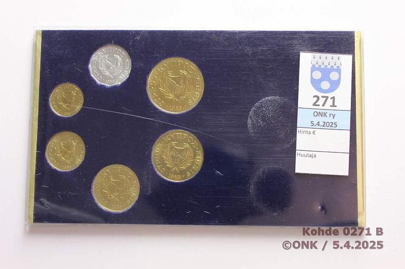 k-0271-b.jpg - Kohde 271 (kuva 2/2), lhthinta: 5 € / myyntihinta: 5 € Kypros vuosisarja 1983 , 1, 2, 5, 10, 20 c, pahvikansissa, kunto: 9