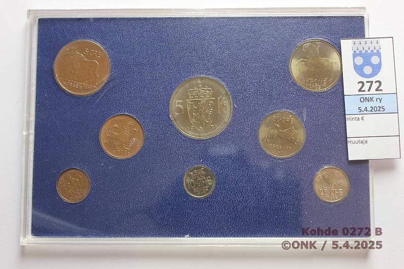 k-0272-b.jpg - Kohde 272 (kuva 2/2), lhthinta: 5 € / myyntihinta: 6 € Norja vuosisarja 1971 1  - 5 kr, muovikotelossa, kunto: 9