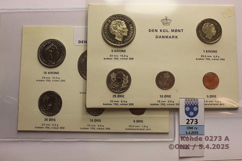 k-0273-a.jpg - Kohde 273 (kuva 1/2), lhthinta: 40 € / ei tarjouksia Tanska vuosisarjat (3) 1978, -79, 2000 5-5kr, 5-10kr, 25-25kr, kunto: 9