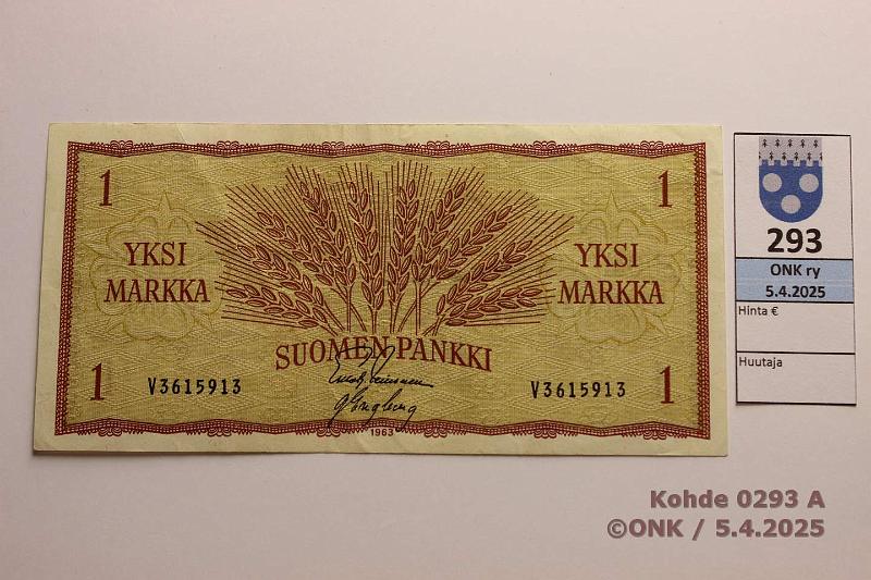 k-0293-a.jpg - Kohde 293, lhthinta: 8 € / myyntihinta: 8 € 1 mk 1963 SNY 114.1.1 V3615913 LEI-Eng, kunto: 4