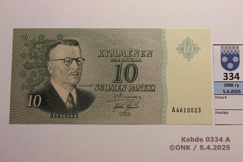 k-0334-a.jpg - Kohde 334, lhthinta: 40 € / myyntihinta: 40 € 10 mk 1963 SNY 146.1.3 A6610823 SIM-AAs, vl 2, kunto: 10