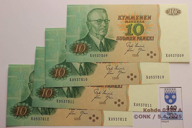 k-0340-a.jpg - Kohde 340, lhthinta: 16 € / myyntihinta: 16 € 10 mk 1980 (4) SNY 147.1.1 X0537809-12 UUS-Nar, perkkiset, kunto: 9
