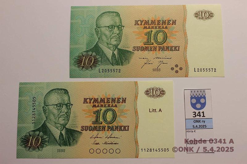 k-0341-a.jpg - Kohde 341 (kuva 1/2), lhthinta: 5 € / myyntihinta: 9 € 10 mk 1980 (2) SNY 147.1.1 + 147.3 L2055572 AL I-Nar; LA 1128145505 HOL-H1, kunto: 9