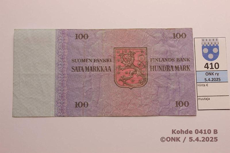 k-0410-b.jpg - Kohde 410 (kuva 2/2), lhthinta: 14 € / ei tarjouksia 100 mk 1976 SNY 184.1.1 K8217487 KU I-Ko1, kunto: 4