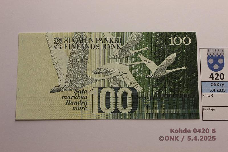 k-0420-b.jpg - Kohde 420 (kuva 2/2), lhthinta: 15 € / myyntihinta: 21 € 100 mk 1986 LA SNY 185.3 5067177994 AL II-Va2, kunto: 9