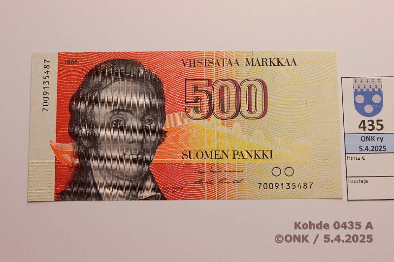 k-0435-a.jpg - Kohde 435 (kuva 1/2), lhthinta: 100 € / myyntihinta: 100 € 500 mk 1986 SNY 194.1.1 7009135487 LIN-Pu1, kunto: 8