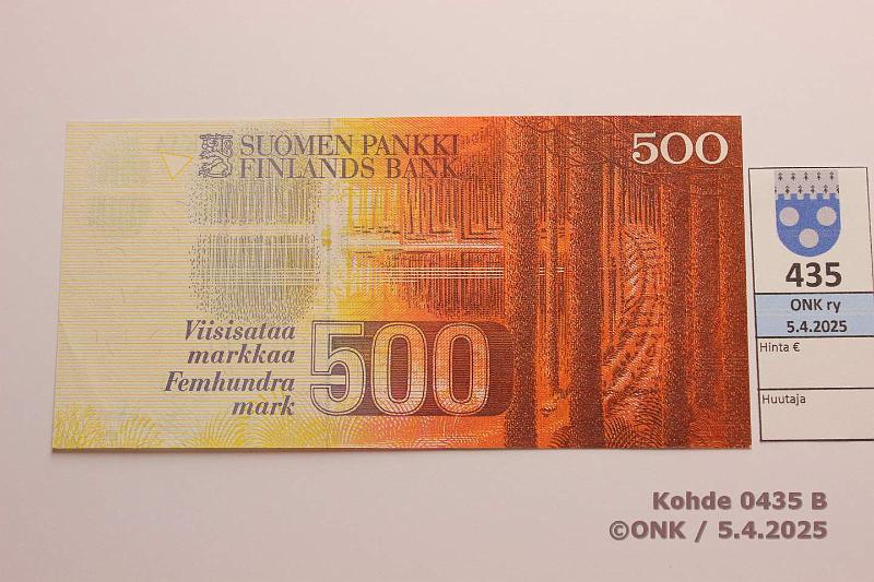k-0435-b.jpg - Kohde 435 (kuva 2/2), lhthinta: 100 € / myyntihinta: 100 € 500 mk 1986 SNY 194.1.1 7009135487 LIN-Pu1, kunto: 8