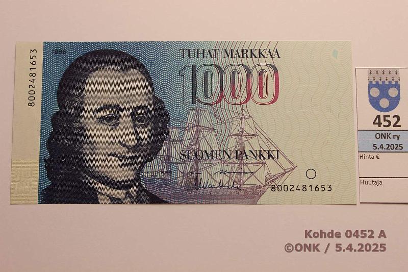 k-0452-a.jpg - Kohde 452, lhthinta: 200 € / myyntihinta: 200 € 1000 mk 1986 SNY 201.1 8002481653 AL I-Va1, kunto: 9