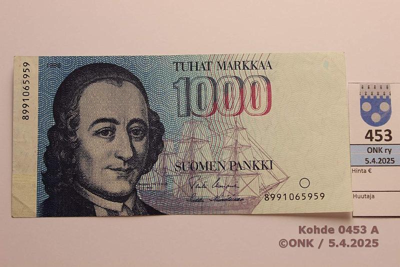 k-0453-a.jpg - Kohde 453 (kuva 1/2), lhthinta: 250 € / myyntihinta: 250 € 1000 mk 1986 899.. SNY 201.2 8991065959 UUS-H1, korvaava, kunto: 5