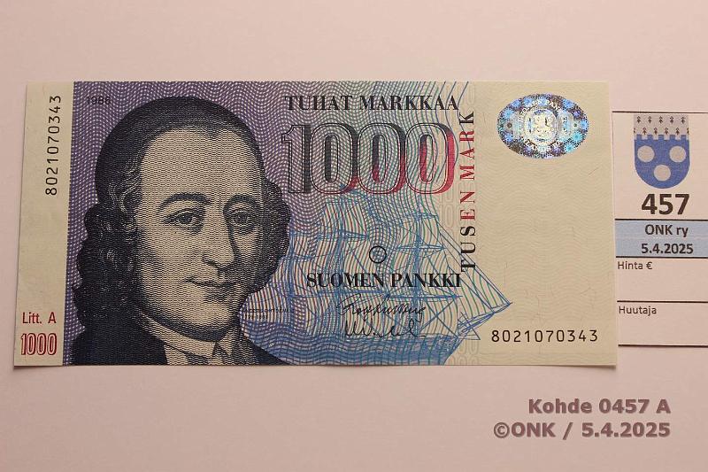 k-0457-a.jpg - Kohde 457, lhthinta: 120 € / ei tarjouksia 1000 mk 1986 LA SNY 201.3.1 8021070343 KU II-Va2, kunto: 8