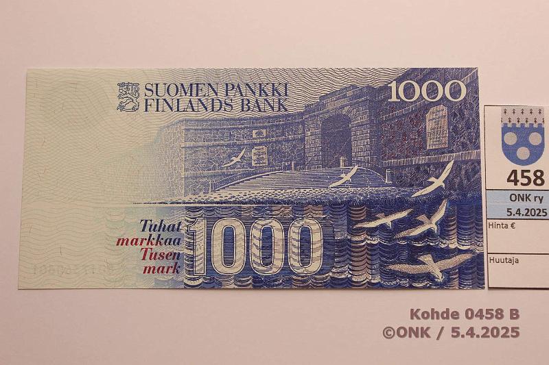 k-0458-b.jpg - Kohde 458 (kuva 2/2), lhthinta: 200 € / ei tarjouksia 1000 mk 1986 LA SNY 201.3.1 8017360601 AL II-Ko2, kunto: 9