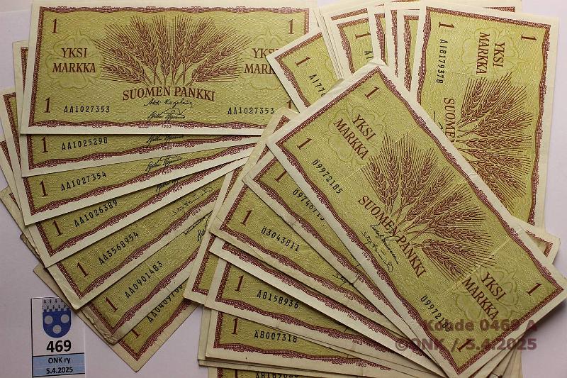 k-0469-a.jpg - Kohde 469, lhthinta: 5 € / myyntihinta: 7 € 1 mk (30) 1963 (5), (4), (4), AA(7), AI(10), kunto: 4-6