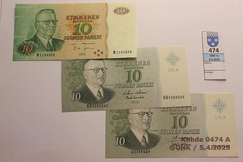k-0474-a.jpg - Kohde 474, lhthinta: 12 € / myyntihinta: 12 € 10 mk (3) 1963, -80 1963 LA ..SIM-Vou, BB..HOL-Ko1 (vl1); 1980 B..AL I-Leh, kunto: 9, 9, 8