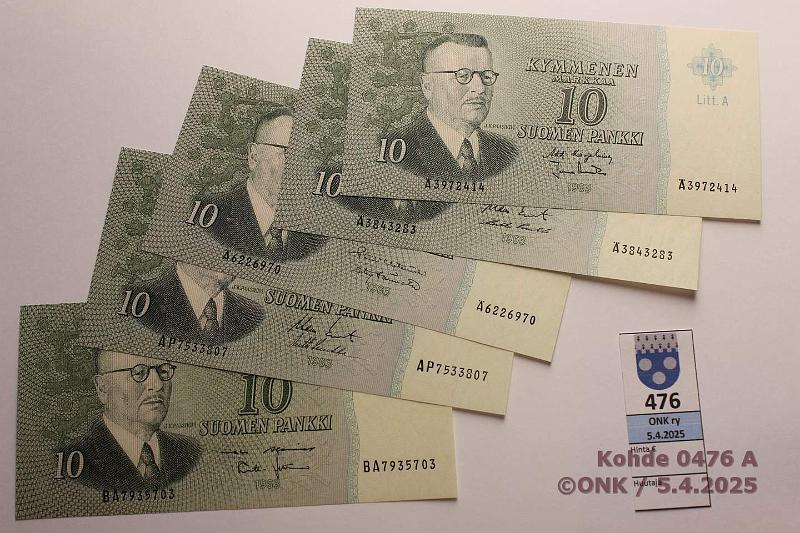 k-0476-a.jpg - Kohde 476, lhthinta: 30 € / myyntihinta: 33 € 10 mk (5) 1963 LA ..KA I-Ara, KO II-Pu1, HET-Tr; AP..KO II-Luu; BA..AL I-Leh, kunto: 9