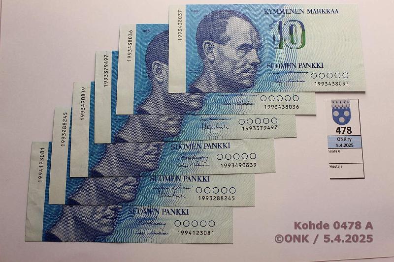 k-0478-a.jpg - Kohde 478, lhthinta: 10 € / myyntihinta: 16 € 10 mk (6) 1986 1993..(5), 1994.. korvaavia, kunto: 4-6