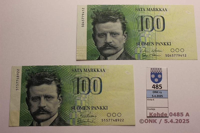 k-0485-a.jpg - Kohde 485 (kuva 1/2), lhthinta: 15 € / myyntihinta: 17 € 100 mk (2) 1986 5045779412 HOL-M1; 5157748922 KU I- Va1, kunto: 7, 5