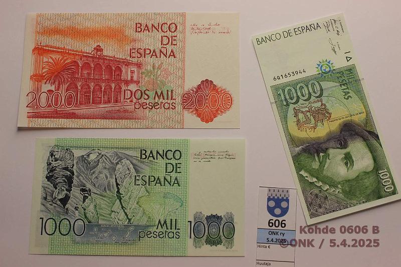 k-0606-b.jpg - Kohde 606 (kuva 2/2), lhthinta: 15 € / myyntihinta: 25 € Espanja 1000 - 2000 ptas (3) 1979-92 P#158, 159, 163 1000p -79, -92; 2000p -80, kunto: 9