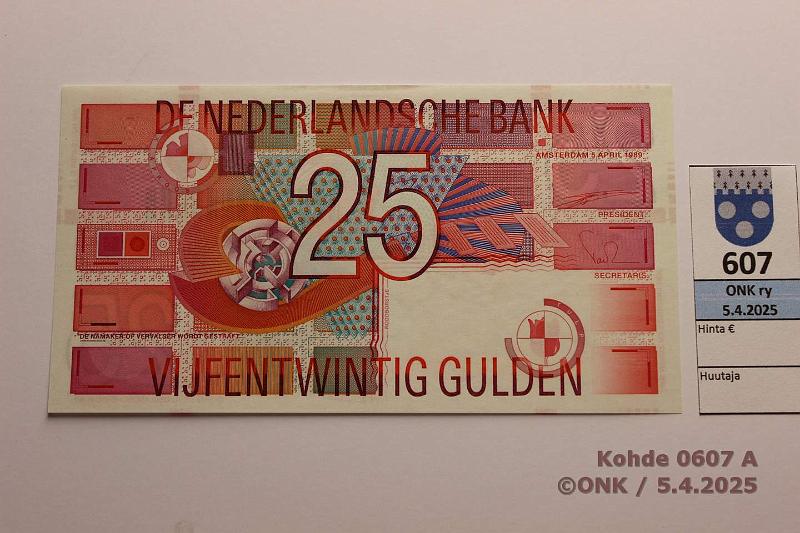 k-0607-a.jpg - Kohde 607 (kuva 1/2), lhthinta: 40 € / ei tarjouksia Hollanti 25 gulden 1989 P#100, kunto: 9