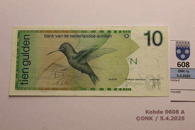 k-0608-a.jpg - Kohde 608 (kuva 1/2), lhthinta: 20 € / ei tarjouksia Hollannin Antillit 10 gulden 1994 P#23c, kunto: 9