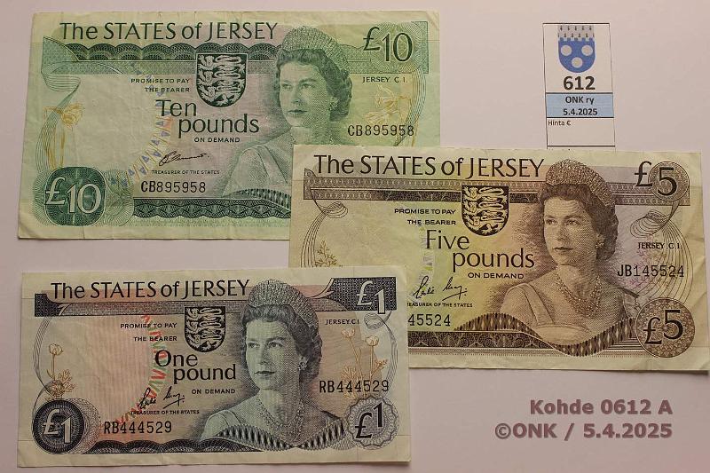 k-0612-a.jpg - Kohde 612 (kuva 1/2), lhthinta: 15 € / myyntihinta: 28 € Jersey 1 + 5 + 10  1976 P#11b, 12b, 13a, kunto: 4-5