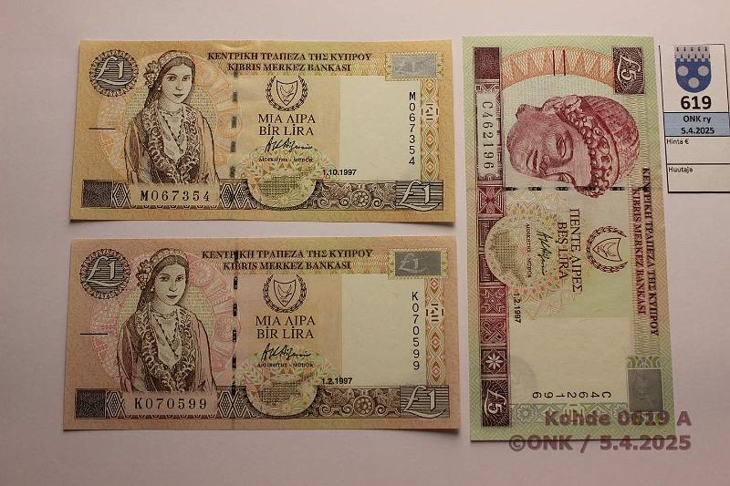 k-0619-a.jpg - Kohde 619, lhthinta: 15 € / myyntihinta: 17 € Kypros 1 (2) + 5  1997 P#57, 28, 60, kunto: 9