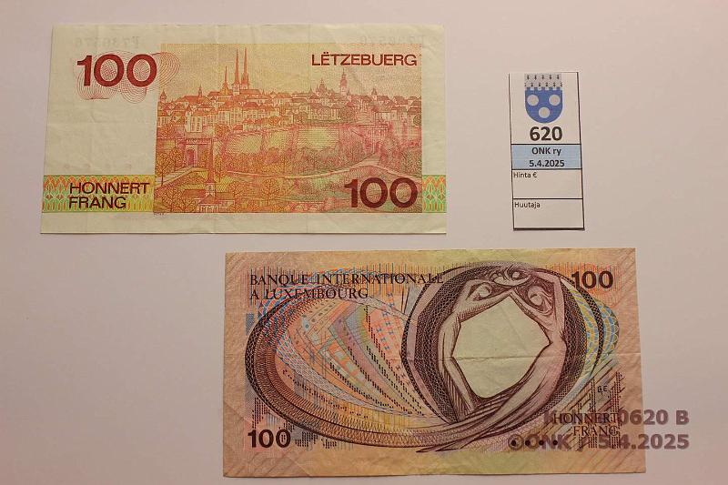 k-0620-b.jpg - Kohde 620 (kuva 2/2), lhthinta: 5 € / myyntihinta: 12 € Luxemburg 100 cent francs (2) 1981, ND(-86) P#14A, 52, kunto: 4