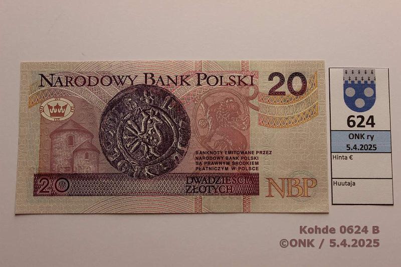 k-0624-b.jpg - Kohde 624 (kuva 2/2), lhthinta: 5 € / myyntihinta: 14 € Puola 20 zl 1994 P#174, kunto: 9