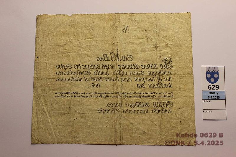 k-0629-b.jpg - Kohde 629 (kuva 2/2), lhthinta: 70 € / ei tarjouksia Ruotsi 16 sk Bco 1847 Prep, tahroja, pieni puutos, kunto: 4