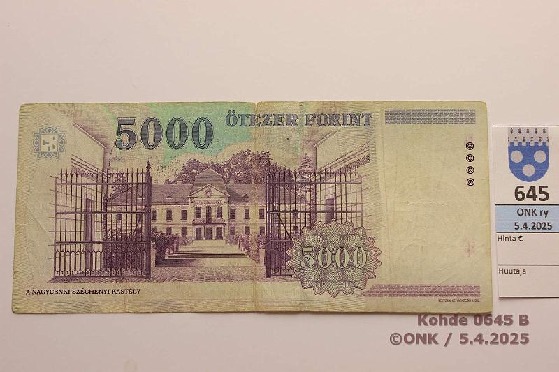 k-0645-b.jpg - Kohde 645 (kuva 2/2), lhthinta: 5 € / myyntihinta: 11 € Unkari 5000 forint 1999 P#182 Prep, kunto: 3