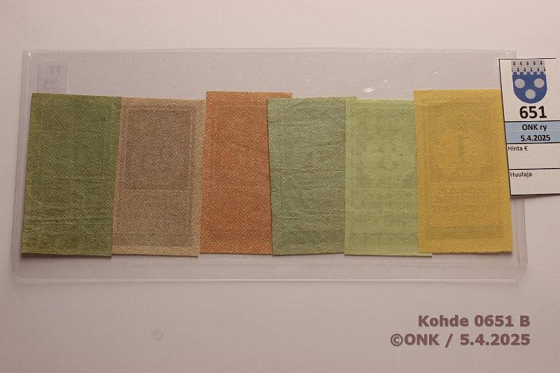 k-0651-b.jpg - Kohde 651 (kuva 2/2), lhthinta: 75 € / myyntihinta: 75 € Venj 1 + 3 + 5 + 10 + 25 + 50 rpl 1922 P#146-151 5+10r kl 4-5, muut 8-9, kunto: 4-9