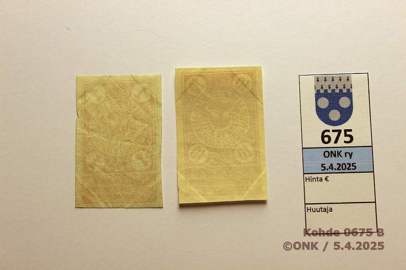 k-0675-b.jpg - Kohde 675 (kuva 2/2), lhthinta: 40 € / myyntihinta: 60 € Transcaucasia 1 + 10 rpl ND(1918) P#S736, 740 Batum, British Occupation. 1r perep, kunto: 5, 6