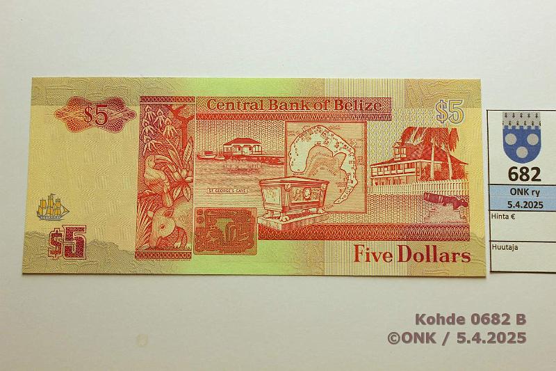 k-0682-b.jpg - Kohde 682 (kuva 2/2), lhthinta: 35 € / myyntihinta: 35 € Belize 5 $ 1990 P#53a, kunto: 10