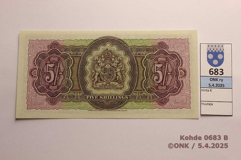 k-0683-b.jpg - Kohde 683 (kuva 2/2), lhthinta: 125 € / ei tarjouksia Bermuda 5 shillings 1957 P#18b, kunto: 9