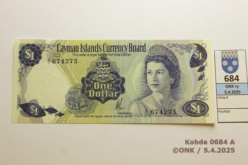 k-0684-a.jpg - Kohde 684 (kuva 1/2), lhthinta: 30 € / ei tarjouksia Caymansaaret 1 $ ND(1972) P#1a, kunto: 9