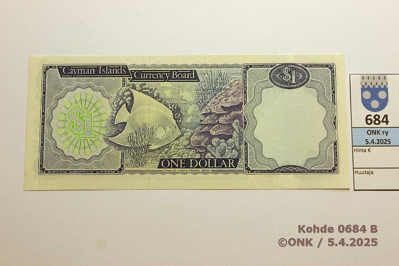 k-0684-b.jpg - Kohde 684 (kuva 2/2), lhthinta: 30 € / ei tarjouksia Caymansaaret 1 $ ND(1972) P#1a, kunto: 9